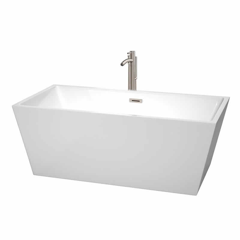 Sara 63" Freestanding Acrylic Bathtub With Brushed Nickel Trim Top Front View