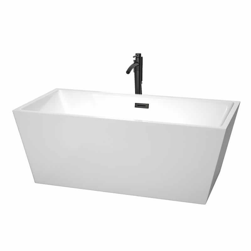Sara 63" Freestanding Acrylic Bathtub With Matte Black Trim Top Front View