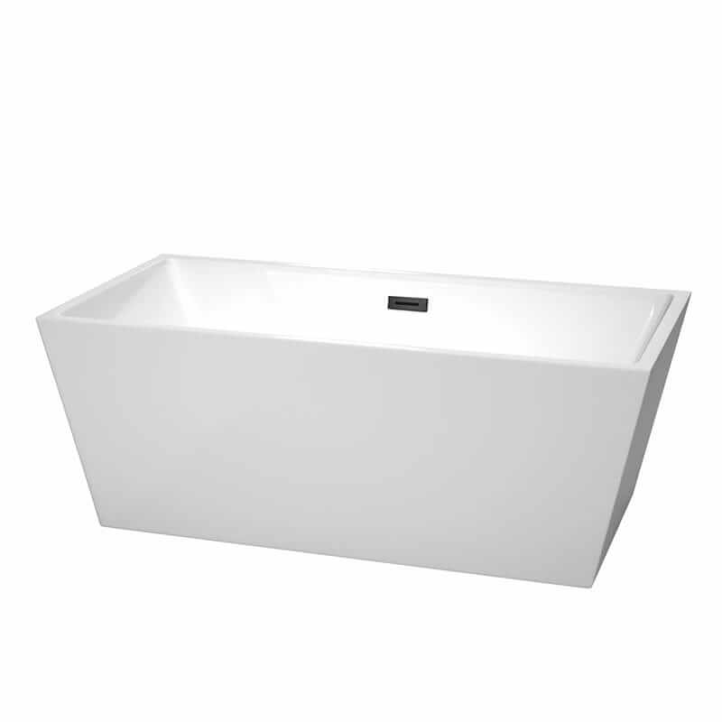 Sara 63" Freestanding Acrylic White Bathtub With Matte Black Trim No Faucet Top Front View
