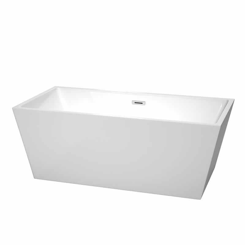 Sara 63" Freestanding Acrylic White Bathtub With Polished Chrome Trim No Faucet Top Front View