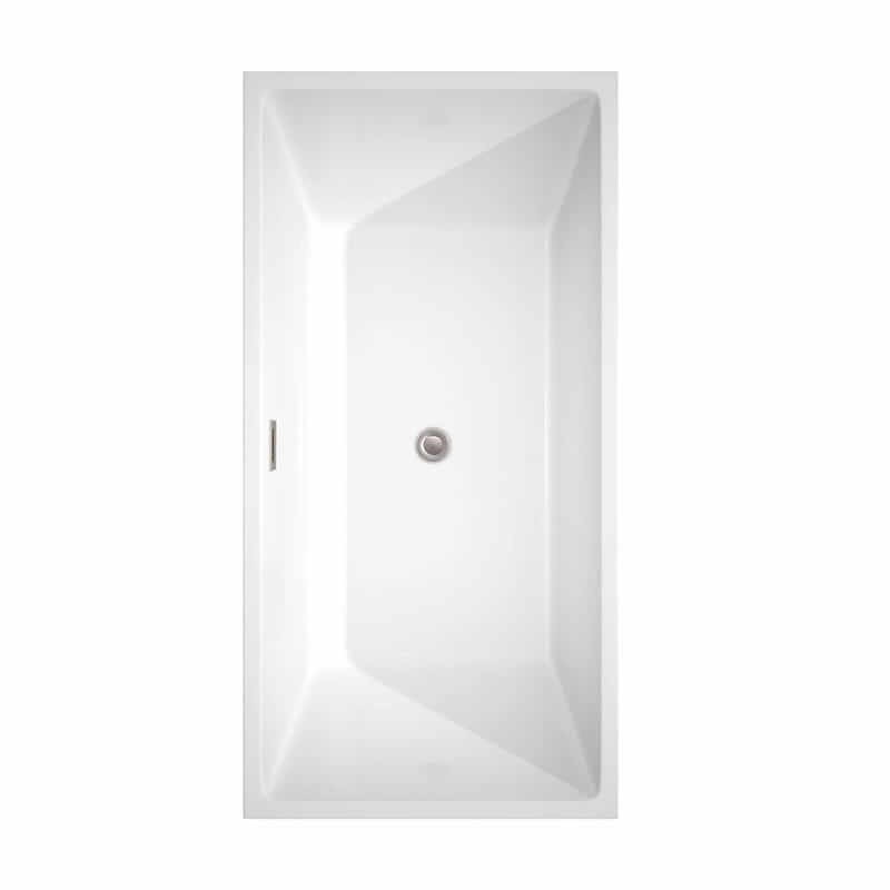 Sara 63 Inch Freestanding Acrylic White Bathtub With Brushed Nickel Trim No Faucet Top View
