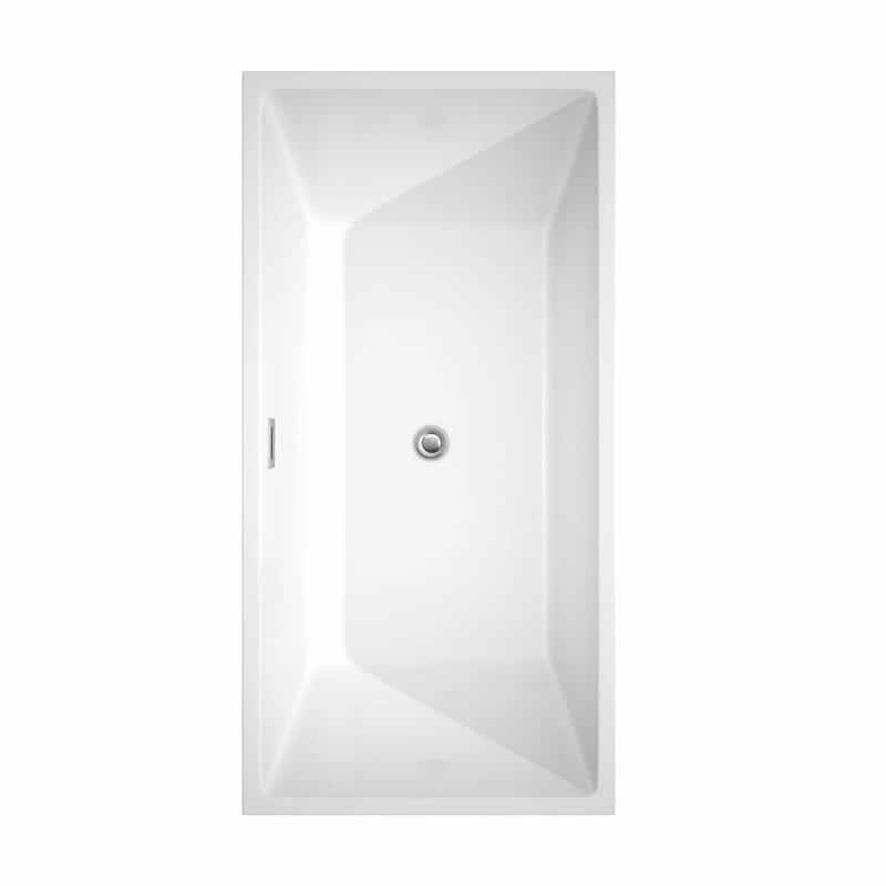 Sara 63 Inch Freestanding Acrylic White Bathtub With Polished Chrome Trim and Brushed Gold Faucet Top View