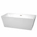 Sara 67" Freestanding Acrylic White Bathtub With Brushed Nickel Trim No Faucet Top Front View
