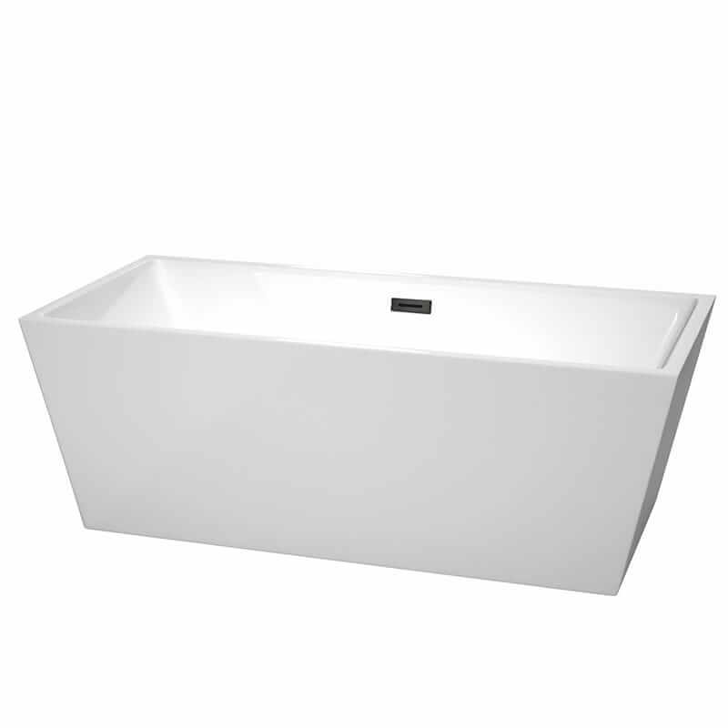Sara 67" Freestanding Acrylic White Bathtub With Matte Black Trim No Faucet Top Front View