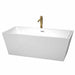 Sara 67" Freestanding Acrylic White Bathtub With Polished Chrome Trim and Brushed Gold Faucet Top Front View