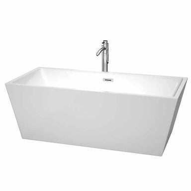 Sara 67" Freestanding Acrylic White Bathtub With Polished Chrome Trim Top Front View