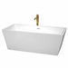 Sara 67" Freestanding Acrylic White Bathtub With Shiny White Trim and Brushed Gold Faucet Top Front View