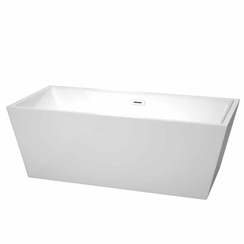 Sara 67" Freestanding Acrylic White Bathtub With Shiny White Trim No Faucet Top Front View
