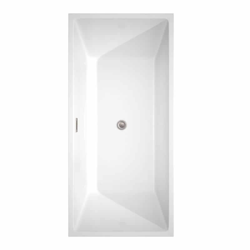 Sara 67 Inch Freestanding Acrylic White Bathtub With Brushed Nickel Trim No Faucet Top View