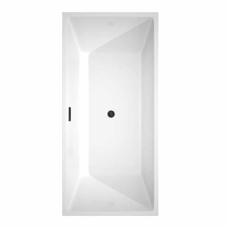 Sara 67 Inch Freestanding Acrylic White Bathtub With Matte Black Trim Top View