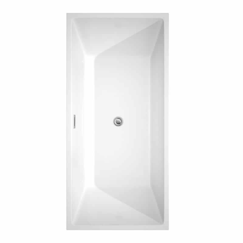 Sara 67 Inch Freestanding Acrylic White Bathtub With Polished Chrome Trim and Matte Black Faucet Top View