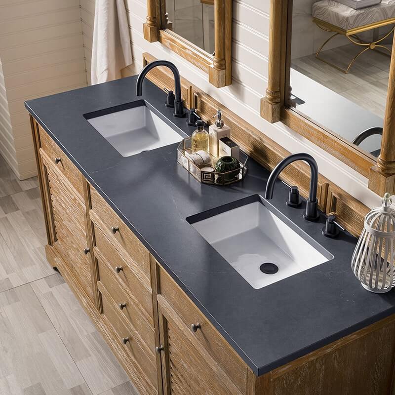 Savannah 72" Double Vanity Driftwood With Charcoal Soapstone Silestone Top