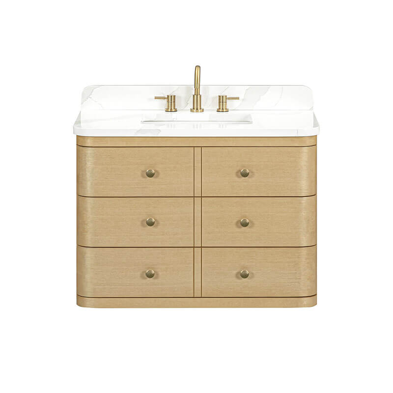 Serena 36 Inch Single Vanity Wall-mounted White Oak in Calacatta Quartz