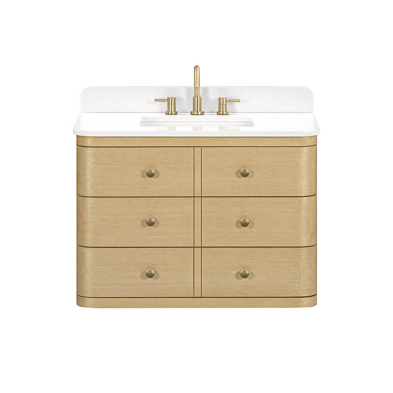 Serena 36 Inch Single Vanity Wall-mounted White Oak in White Engineered Stone