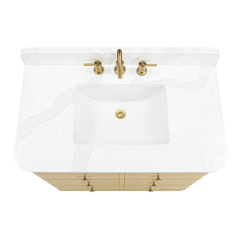 Serena 36 Single Vanity Freestanding White Oak in Calacatta Quartz
