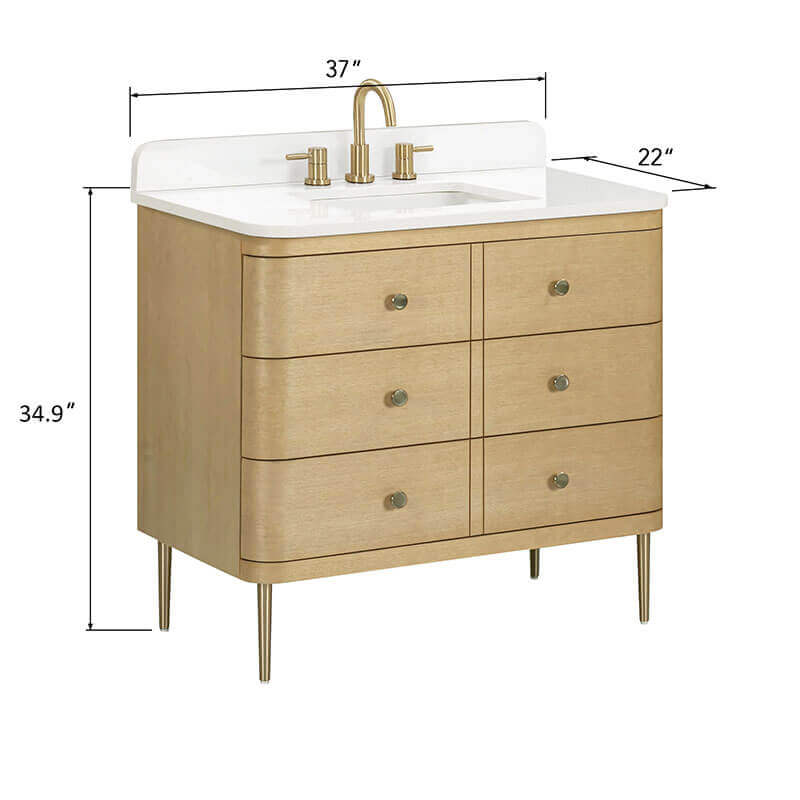 Serena 36 Single Vanity Freestanding White Oak in White Engineered Stone Dimension