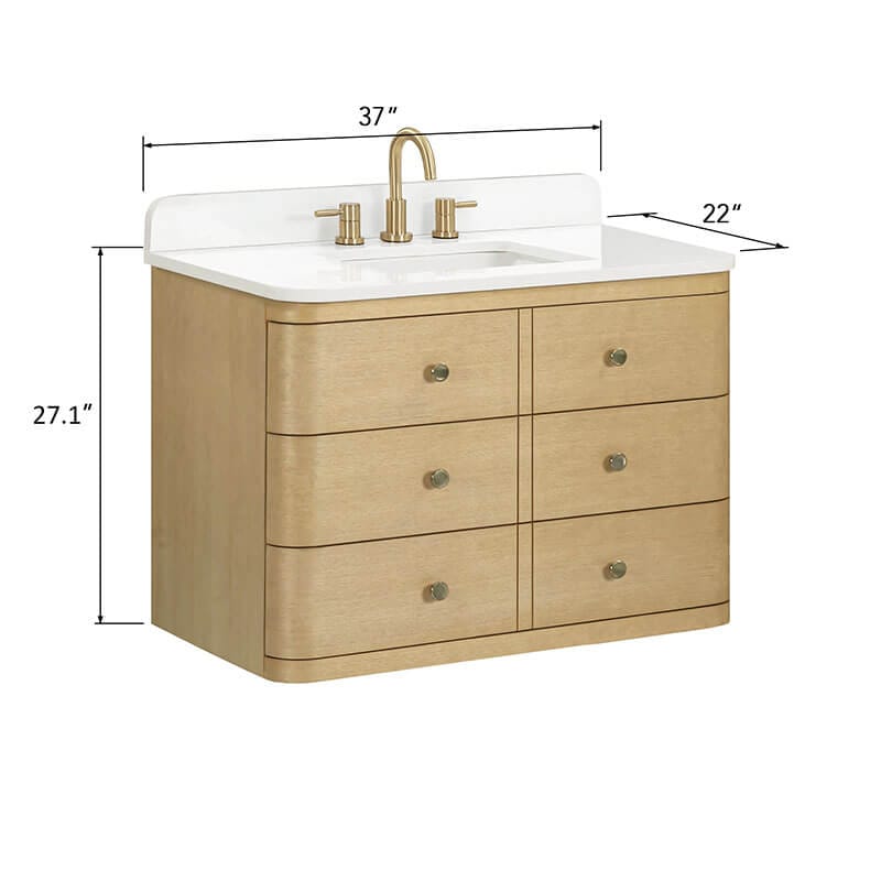 Serena 36 Single Vanity Wall-mounted White Oak in White Engineered Stone Dimension