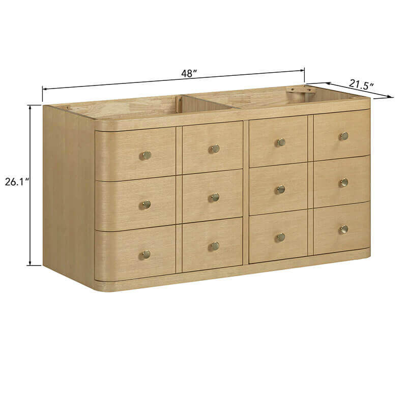 Serena 48 Inch Single Vanity White Oak  Wall-Mounted Cabinet Only Dimension