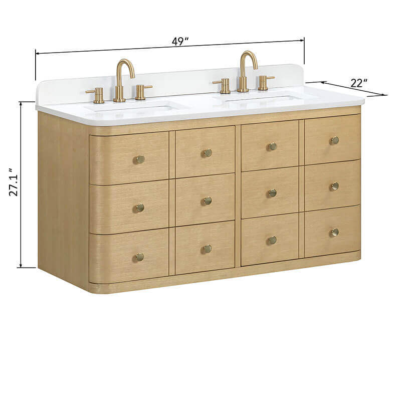 Serena 48 Inch Single Vanity White Oak Wall-mounted in Cala White Engineered Stone Dimension