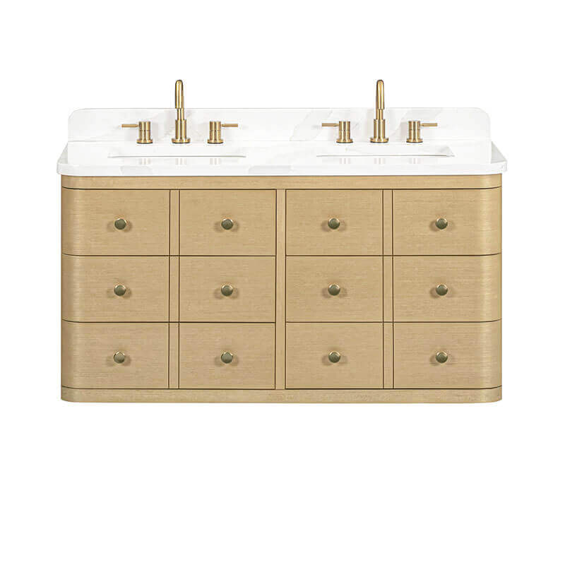 Serena 48 Single Vanity White Oak Wall-mounted in Calacatta Quartz