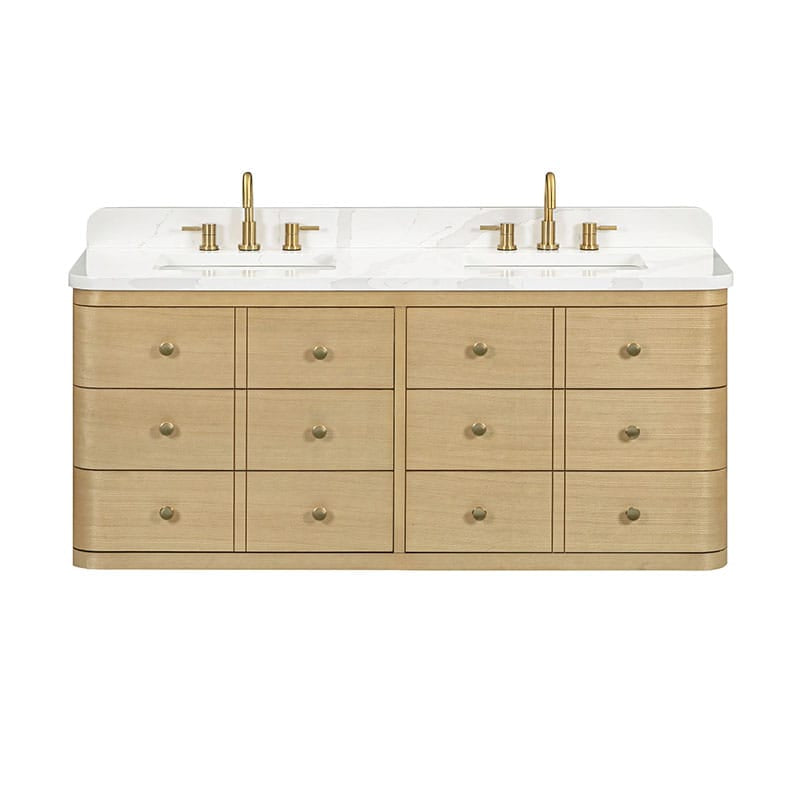 Serena 60 Inch Double Vanity Wall-mounted White Oak in Calacatta Quartz