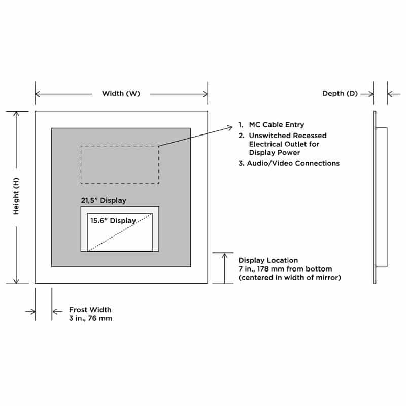 Silhouette Led Lighted Mirror Tv Technical Drawings