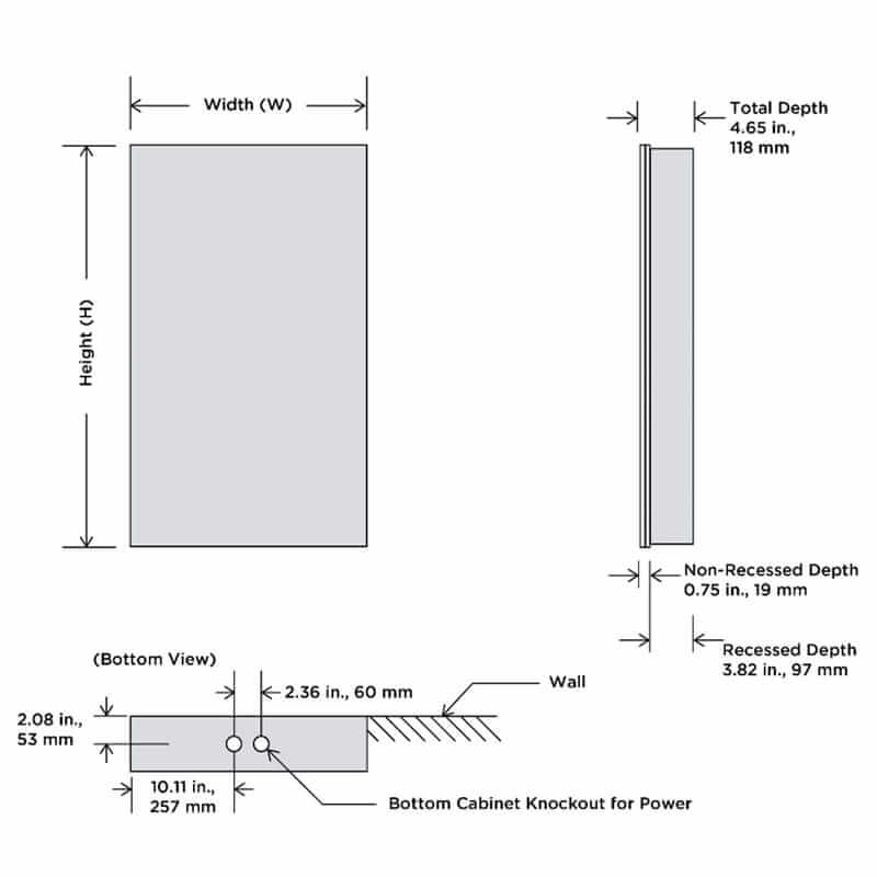 Simplicity LED Mirrored Cabinet Technical Drawings