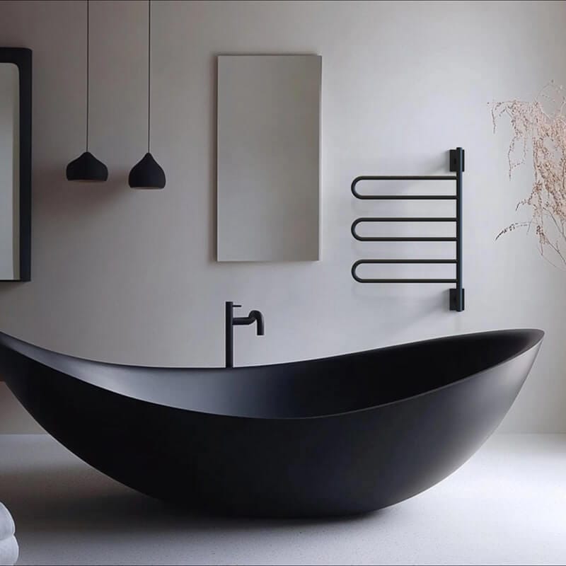 SL3 Swivel Loop in Matte Black Mounted Near Black Bathtub