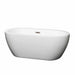 Soho 60" Freestanding Acrylic White Bathtub With Brushed Nickel Trim No Faucet Top Front View