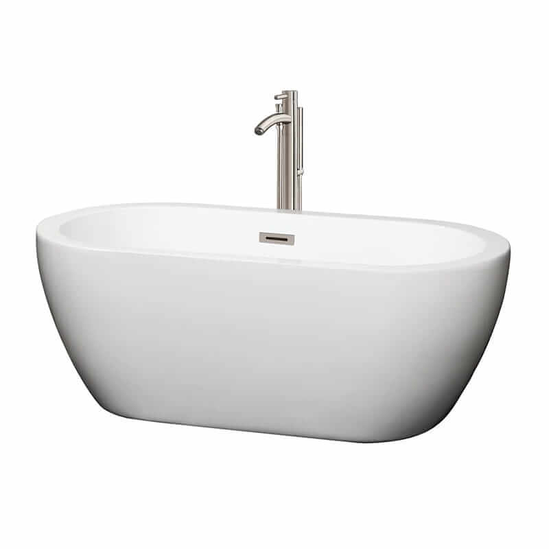 Soho 60" Freestanding Acrylic White Bathtub With Brushed Nickel Trim Top Front View