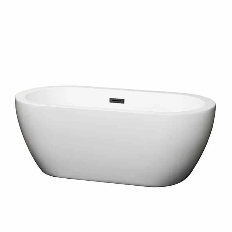 Soho 60" Freestanding Acrylic White Bathtub With Matte Black Trim No Faucet Top Front View