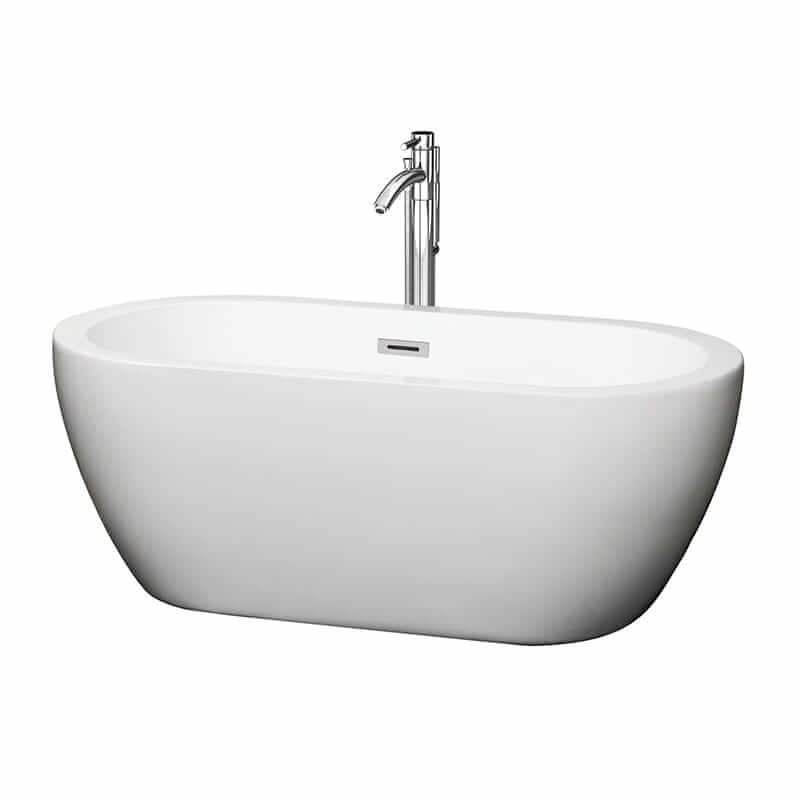 Soho 60" Freestanding Acrylic White Bathtub With Polished Chrome Trim Top Front View