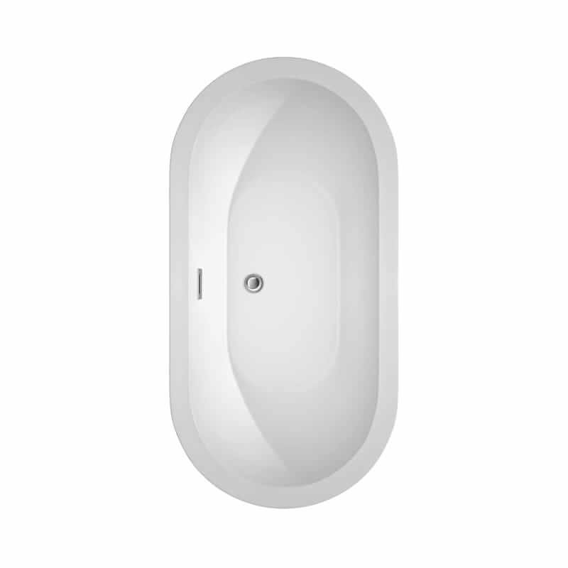 Soho 60 Inch Freestanding Acrylic White Bathtub With Polished Chrome Trim and Brushed Gold Faucet Top View