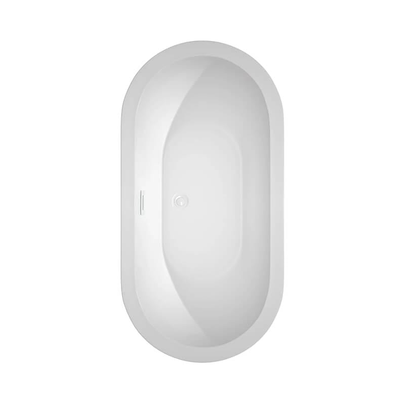 Soho 60 Inch Freestanding Acrylic White Bathtub With Shiny White Trim and Brushed Gold Faucet Top View