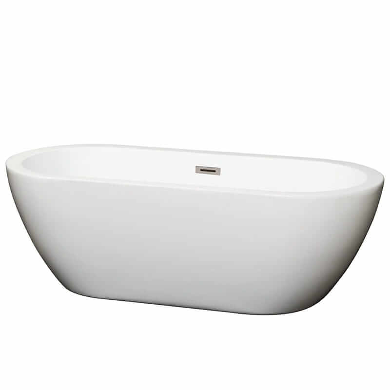 Soho 68" Freestanding Acrylic White Bathtub With Brushed Nickel Trim No Faucet Top Front View