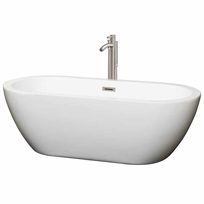 Soho 68" Freestanding Acrylic White Bathtub With Brushed Nickel Trim Top Front View