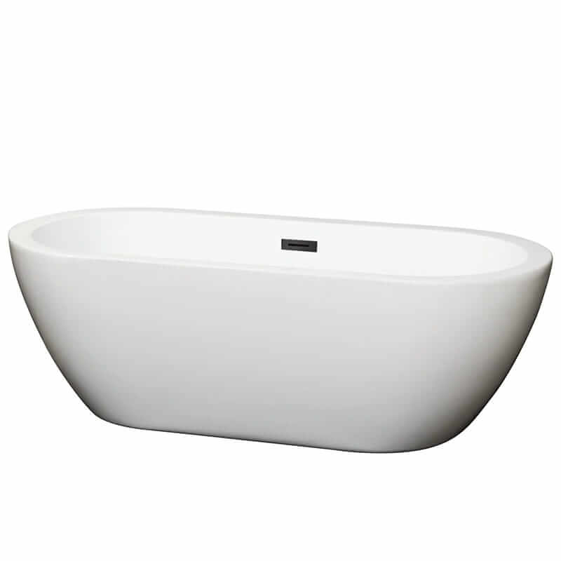 Soho 68" Freestanding Acrylic White Bathtub With Matte Black Trim No Faucet Top Front View