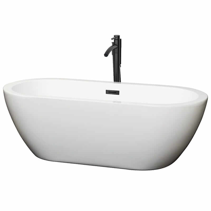 Soho 68" Freestanding Acrylic White Bathtub With Matte Black Trim Top Front View