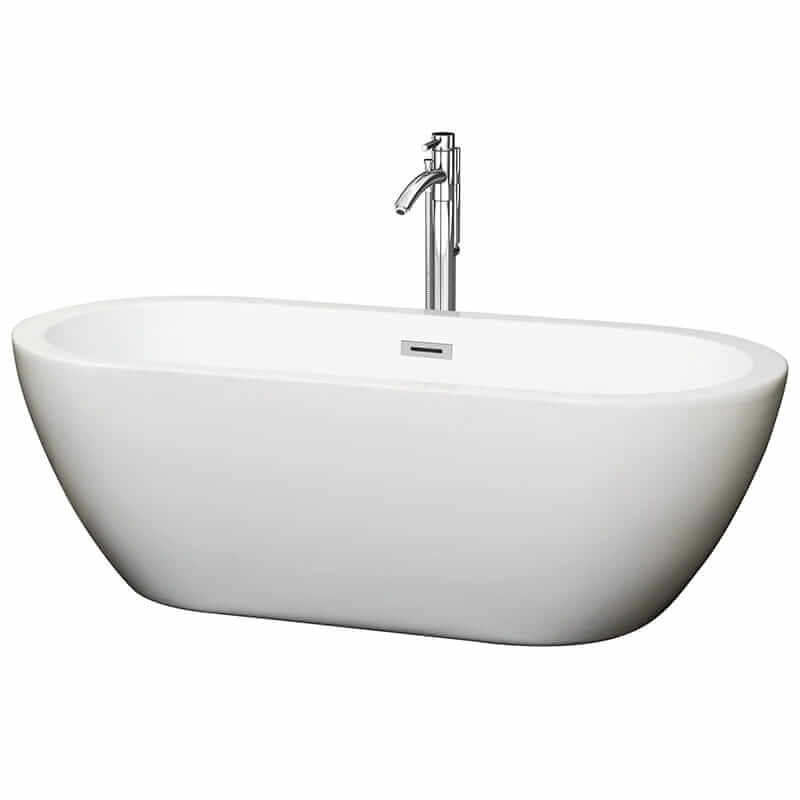 Soho 68" Freestanding Acrylic White Bathtub With Polished Chrome Trim Top Front View