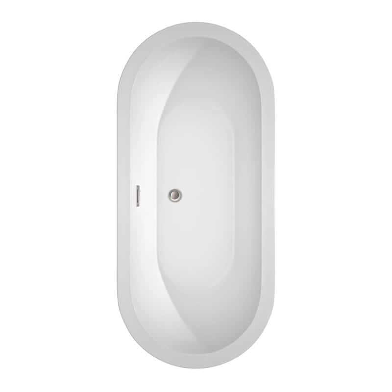 Soho 68 Inch Freestanding Acrylic White Bathtub With Brushed Nickel Trim No Faucet Top View