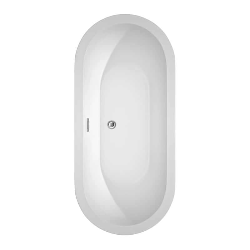 Soho 68 Inch Freestanding Acrylic White Bathtub With Polished Chrome Trim and Brushed Gold Faucet Top View