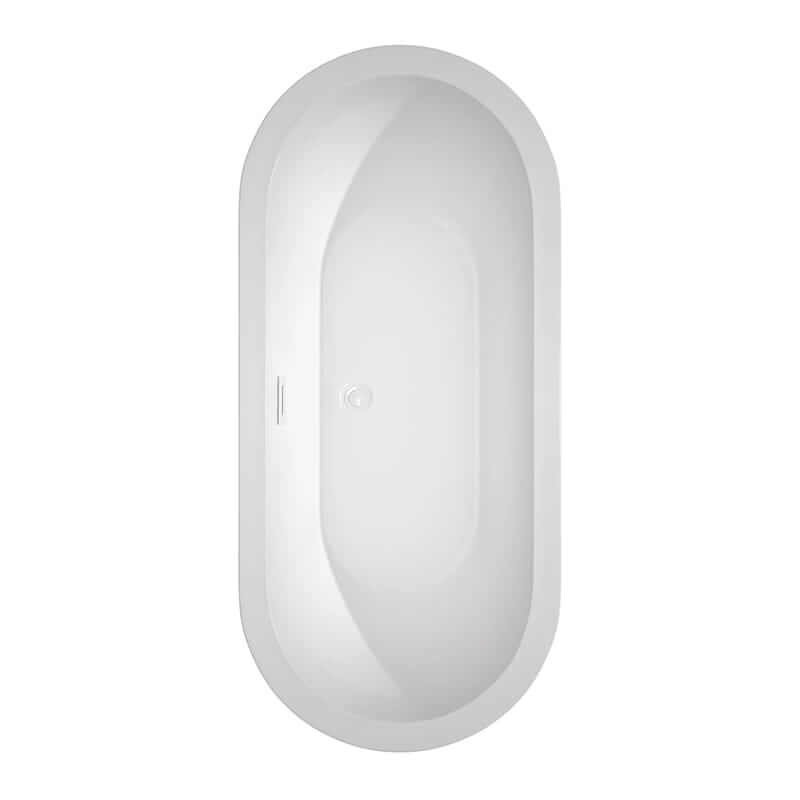 Soho 68 Inch Freestanding Acrylic White Bathtub With Shiny White Trim and Matte Black Faucet Top View