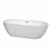Soho 72" Freestanding Acrylic White Bathtub With Brushed Nickel Trim No Faucet Top Front View