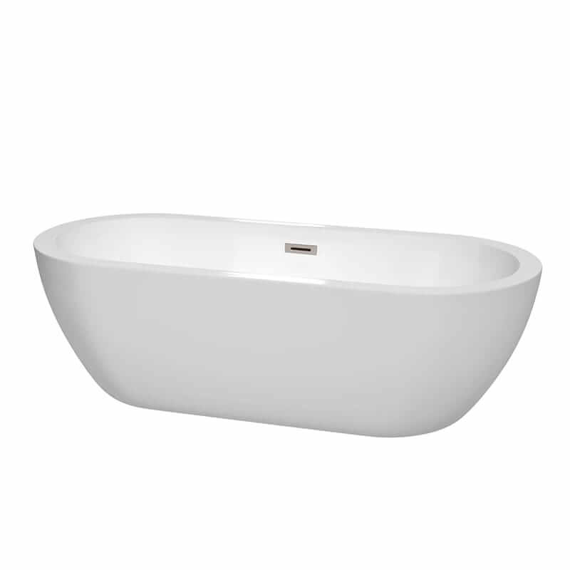 Soho 72" Freestanding Acrylic White Bathtub With Brushed Nickel Trim No Faucet Top Front View