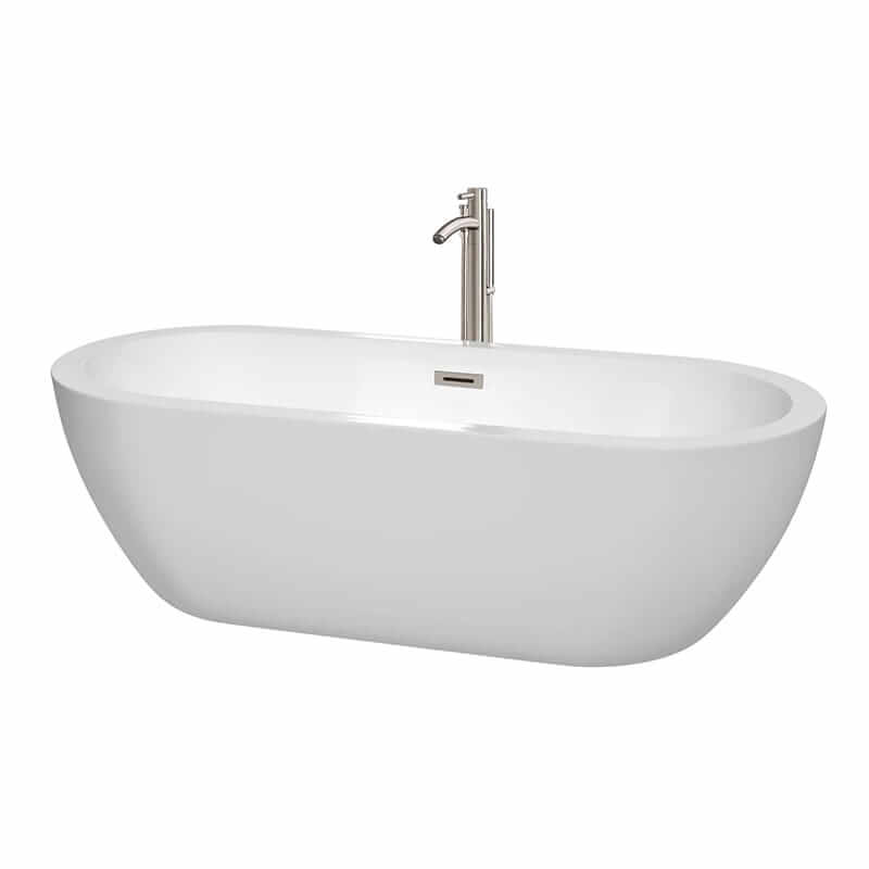 Soho 72" Freestanding Acrylic White Bathtub With Brushed Nickel Trim Top Front View