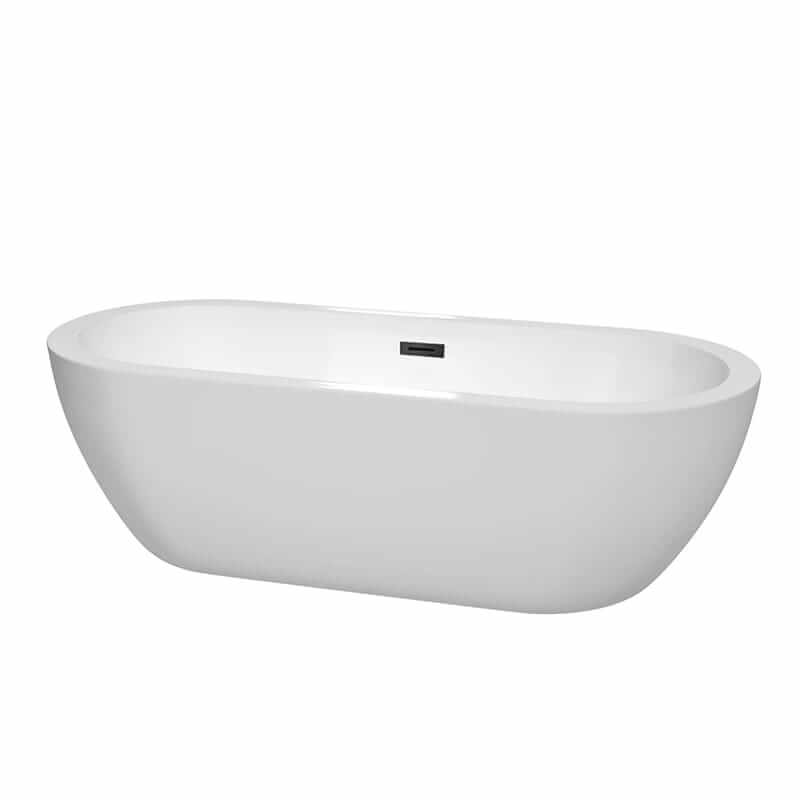 Soho 72" Freestanding Acrylic White Bathtub With Matte Black Trim No Faucet Top Front View