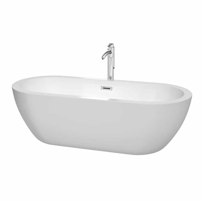 Soho 72" Freestanding Acrylic White Bathtub With Polished Chrome Trim Top Front View