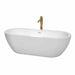 Soho 72" Freestanding Acrylic White Bathtub With Shiny White Trim and Brushed Gold Faucet Top Front View