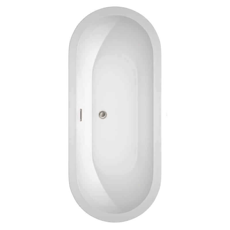 Soho 72 Inch Freestanding Acrylic White Bathtub With Brushed Nickel Trim No Faucet Top View