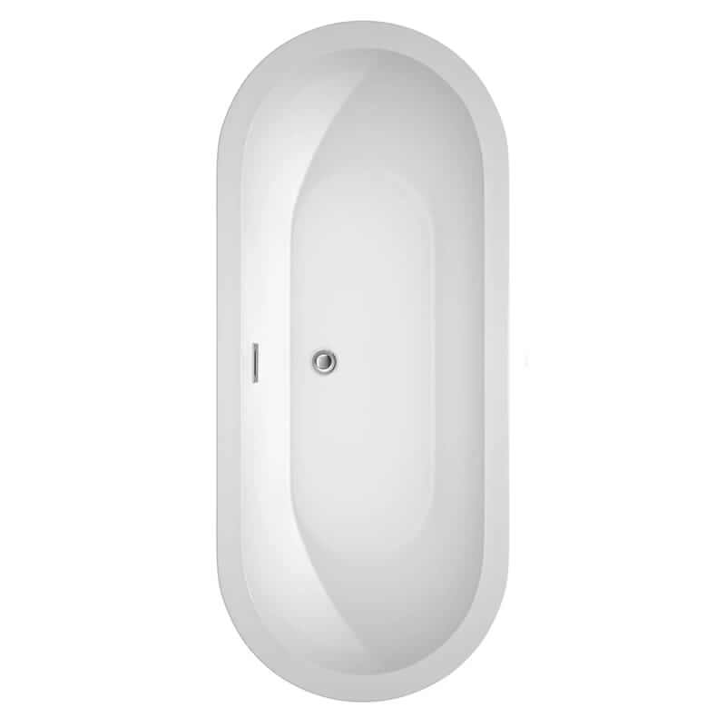 Soho 72 Inch Freestanding Acrylic White Bathtub With Polished Chrome Trim and Brushed Gold Faucet Top View